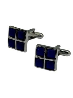 The Tie Hub - Men Blue Silver Grid Brass Cufflinks