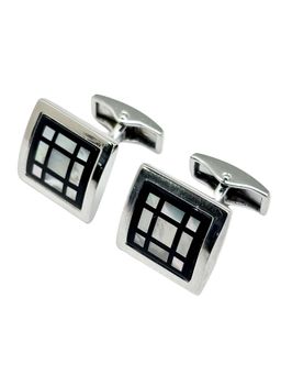 The Tie Hub - Men Black Grid Mop Rectangular Cufflinks