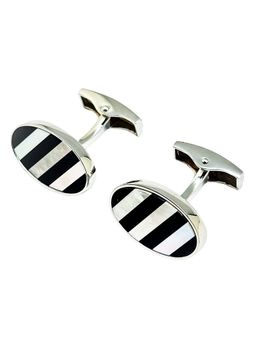 The Tie Hub - Men Black and White Mop Oval Cufflinks
