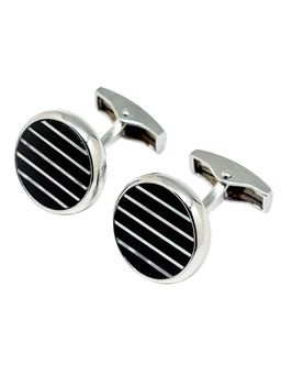 The Tie Hub - Men Black Round Sleek Stripes Design Cufflinks