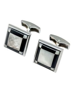 The Tie Hub - Men Silver and Black Enamel Square Cufflinks