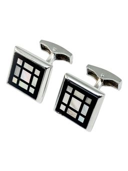 The Tie Hub - Men Black and White Grid Mop Square Cufflinks