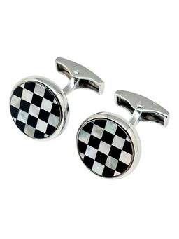 The Tie Hub - Men Black and White Chessboard Mop Square Cufflinks