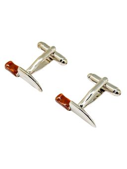 The Tie Hub - Men Silver and Brown Chef Knife Cufflinks