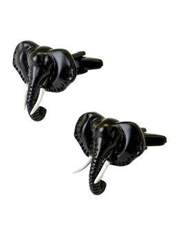 The Tie Hub - Men Black Brass with White Tusks Elephant Cufflinks