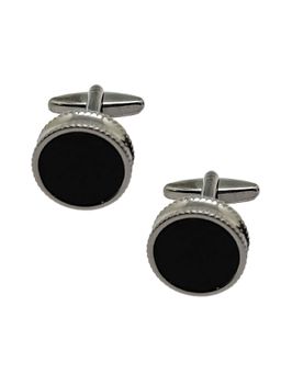 The Tie Hub - Men Gunmetal Brass with Black Enamel Round Cufflinks
