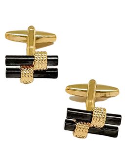 The Tie Hub - Men Black and Gold Brass Barrel Cufflinks