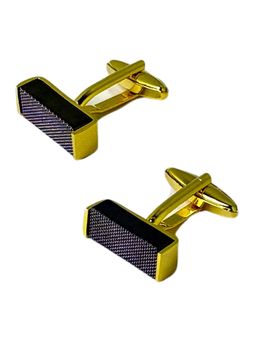 The Tie Hub - Men Black and Gold Rectangular Brass Cufflinks