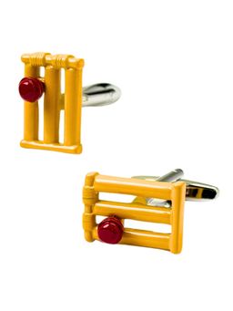 The Tie Hub - Men Yellow and Red Brass Cricket Cufflinks