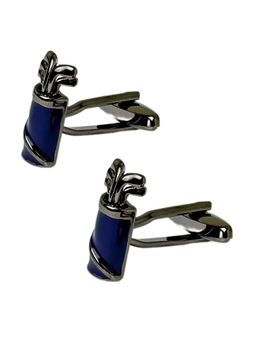 The Tie Hub - Men Blue and Gunmetal Brass Golf Club Cufflinks