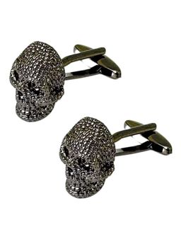 The Tie Hub - Men Grey Gunmetal Brass Skull Cufflinks