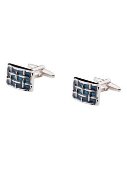 The Tie Hub - Men Blue Net Rectangular Cufflinks