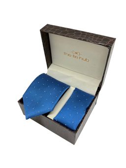 The Tie Hub - Men Blue Polka Dot Microfiber Necktie and Pocket Square Gift Set