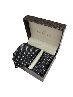 The Tie Hub - Men Black Polka Dot Microfiber Necktie and Pocket Square Gift Set