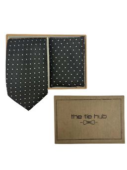 The Tie Hub - Men Black Checkered Microfiber Necktie with Pocket Square Gift Set