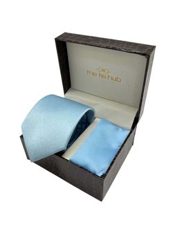 The Tie Hub - Men Light Blue Solid Microfiber Necktie and Pocket Square Gift Set