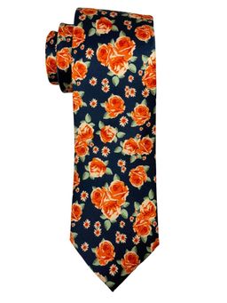 The Tie Hub - Men Orange and Navy Blue Blossom Floral Como Silk Necktie