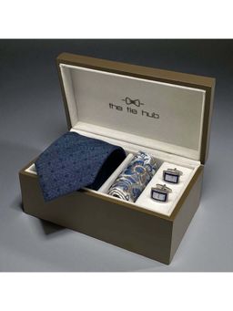 The Tie Hub - Men Navy Blue Necktie with Pocket Square and Cufflinks Gift Set