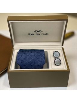 The Tie Hub - Men Navy Blue Necktie and Cufflinks Gift Set