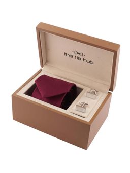 The Tie Hub - Men Maroon Silk Necktie and Cufflinks Gift Set