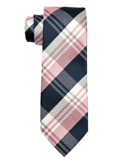 The Tie Hub - Men Pink and Navy Blue Checkered Bamboo Silk Necktie