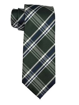 The Tie Hub - Men Green and Navy Blue Checks Plaid Bamboo Silk Necktie