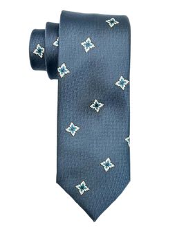 The Tie Hub - Men Blue Floral Embroidered Bamboo Silk Necktie