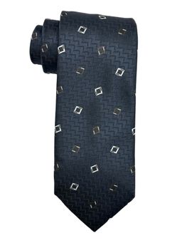 The Tie Hub - Men Navy Blue Bamboo Silk Printed Necktie