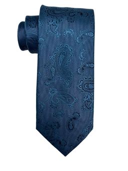 The Tie Hub - Men Blue Tonal Paisley Bamboo Silk Necktie