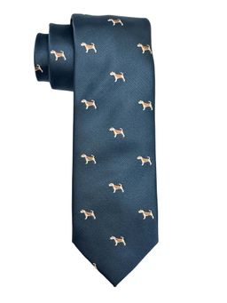 The Tie Hub - Men Navy Blue Dog Printed Bamboo Silk Necktie
