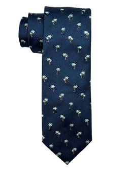 The Tie Hub - Men Navy Blue Palm Tree Printed Bamboo Silk Necktie