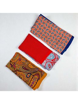 The Tie Hub - Men Multi-Color Paisley Printed Pocket Squares (Pack of 3)