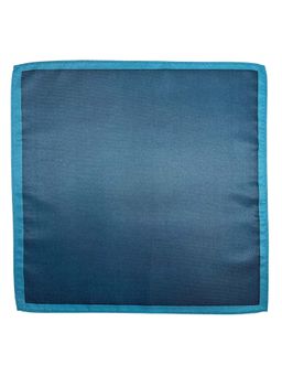 The Tie Hub - Men Navy Blue Microfiber Pocket Square with Teal Border