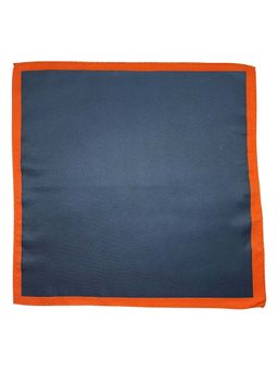 The Tie Hub - Men Dark Blue Microfiber Pocket Square with Orange Border