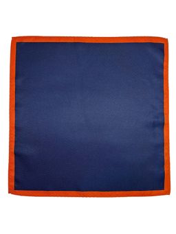 The Tie Hub - Men Navy Blue Microfiber Pocket Square with Orange Border