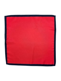The Tie Hub - Men Red Microfiber Pocket Square with Navy Blue Border