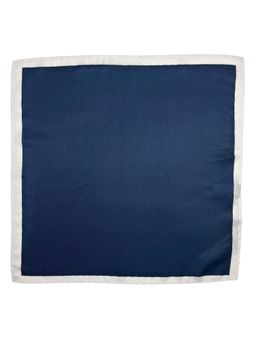 The Tie Hub - Men Navy Blue Microfiber Pocket Square with White Border