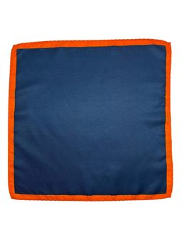 The Tie Hub - Men Navy Blue Microfiber Pocket Square with Orange Border