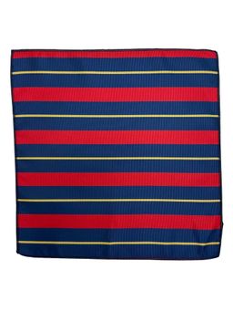 The Tie Hub - Men Red and Navy Blue Stripes Microfiber Pocket Square