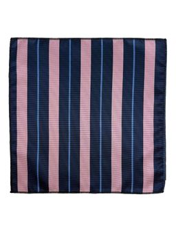 The Tie Hub - Men Pink and Navy Blue Stripes Microfiber Pocket Square