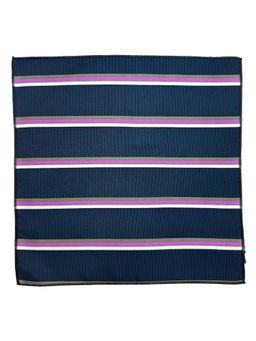 The Tie Hub - Men Navy Blue Stripes Microfiber Pocket Square