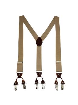 The Tie Hub - Men Khaki Solid with Black Leather Detailing Suspender