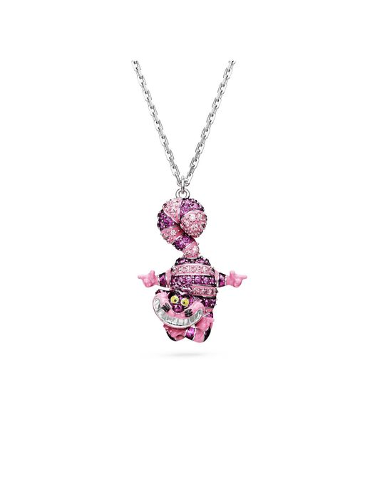 SWAROVSKI Alice In Wonderland Pendant, Cat, Pink, Rhodium Plated