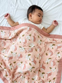 Cocoon Care - Muslin Cotton Pink Whale Printed Baby Blanket (0-2 Years)
