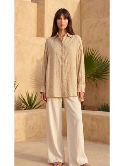 Basanti Kapde aur Koffee - Women Linen Beige Embellished Shirt