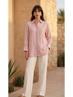Basanti Kapde aur Koffee - Women Linen Pink Embellished Shirt