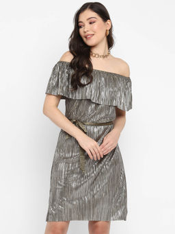 Taurus - Olive Green Textured Lycra Knit Dress with Belt (Set of 2)