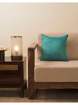 Fabindia - Turquoise Rabia Cotton Silk Woven Cushion Cover (16x16 Inches)