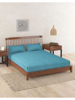 Fabindia - Blue Coramandel Linen Solid Bedsheet with Pillow Covers (King)