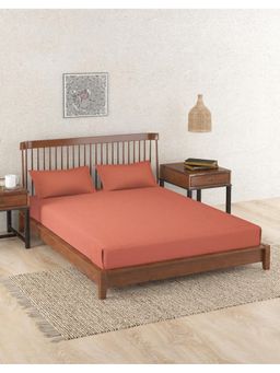 Fabindia - Terracotta Avni Linen Solid Bedsheet with Pillow Covers (King)